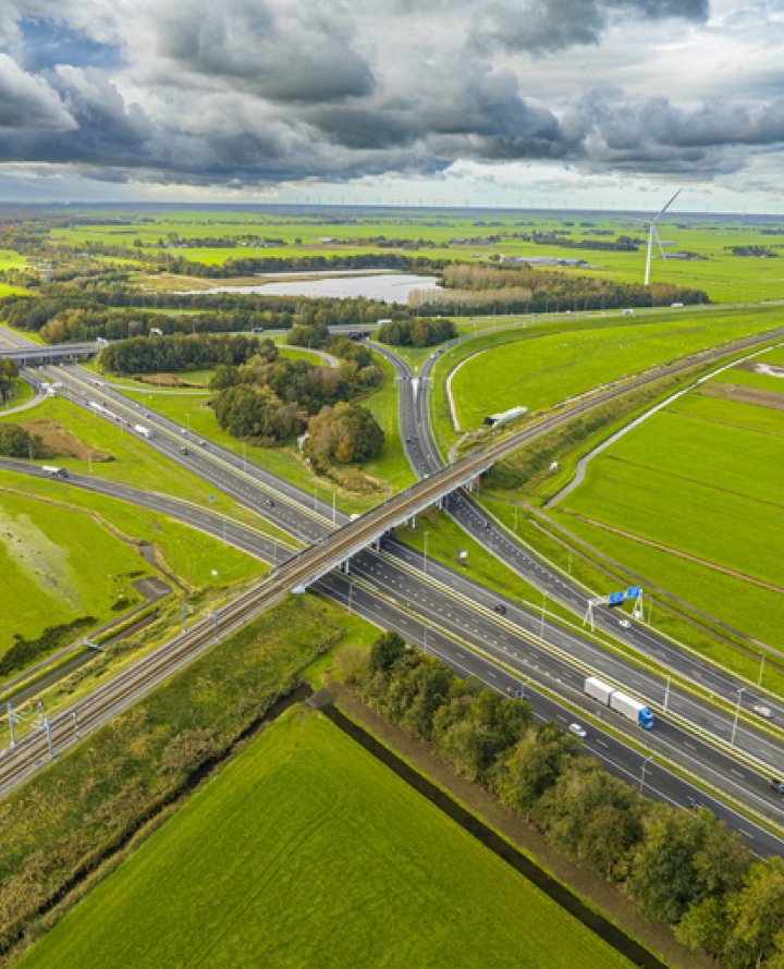 Snelweg door een polderlandschap